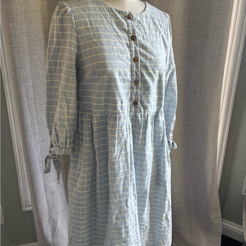 Roolee Light Blue Striped Long Sleeve Dress